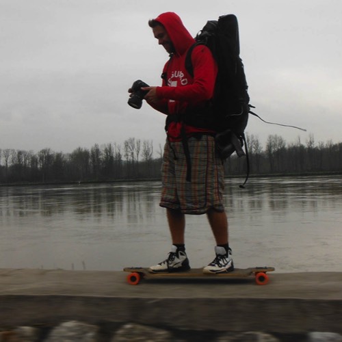 three friends longboarding the Danube cycling path