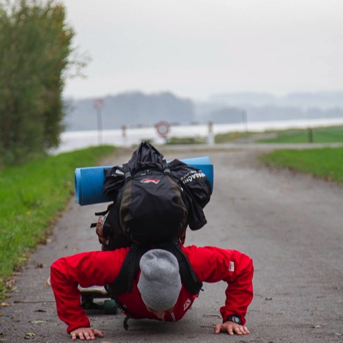 three friends longboarding the Danube cycling path