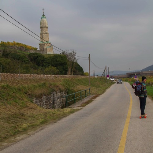 three friends longboarding the Danube cycling path
